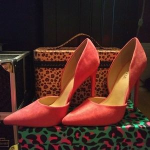 Coral high heels, justfab, d'orsay style.